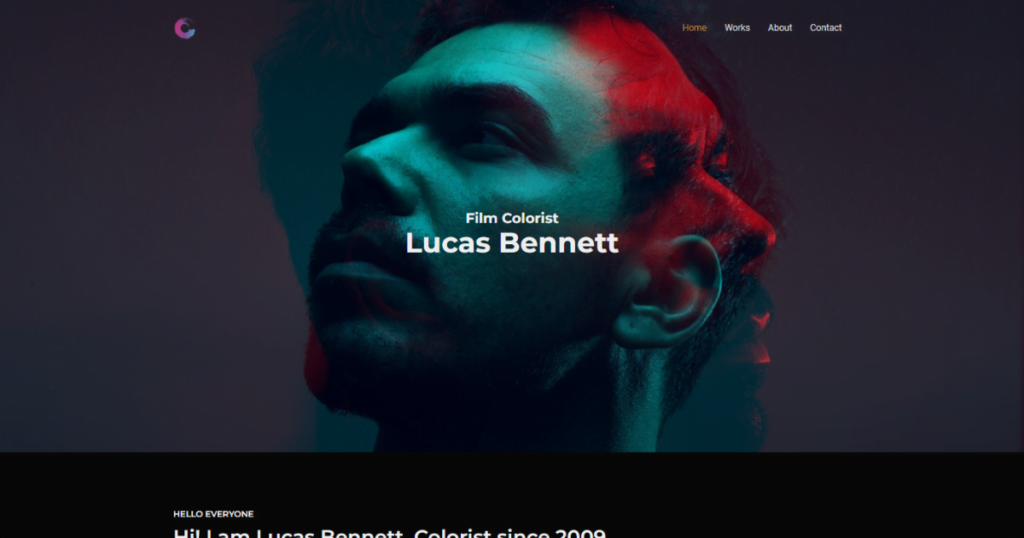 Film Colorist Lucas Bennett website with neon light person