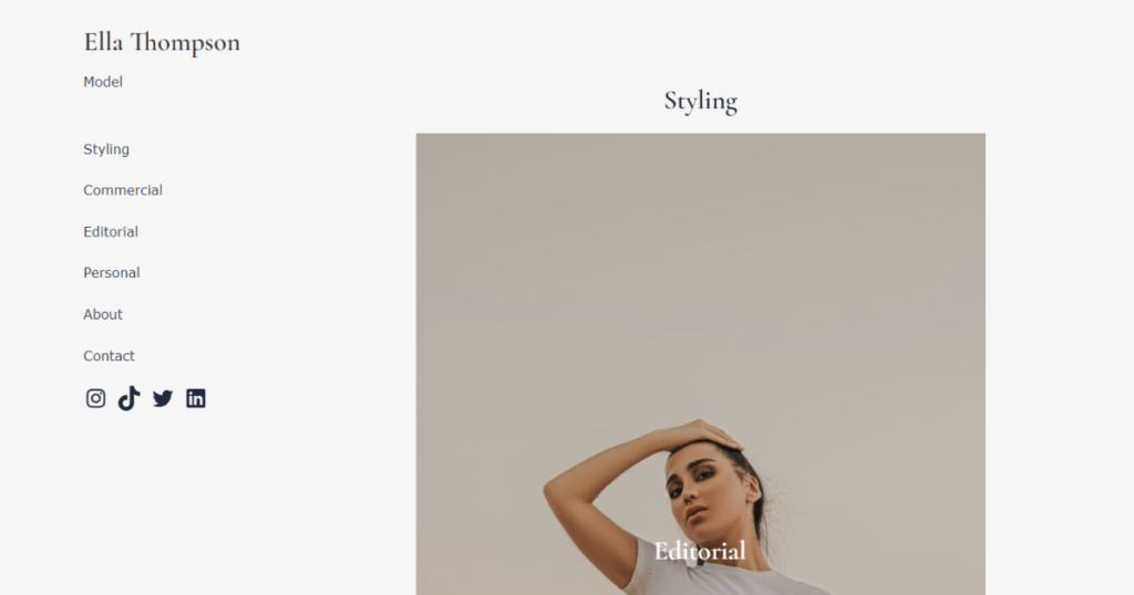 Model website design styling commercial editorial pages with images