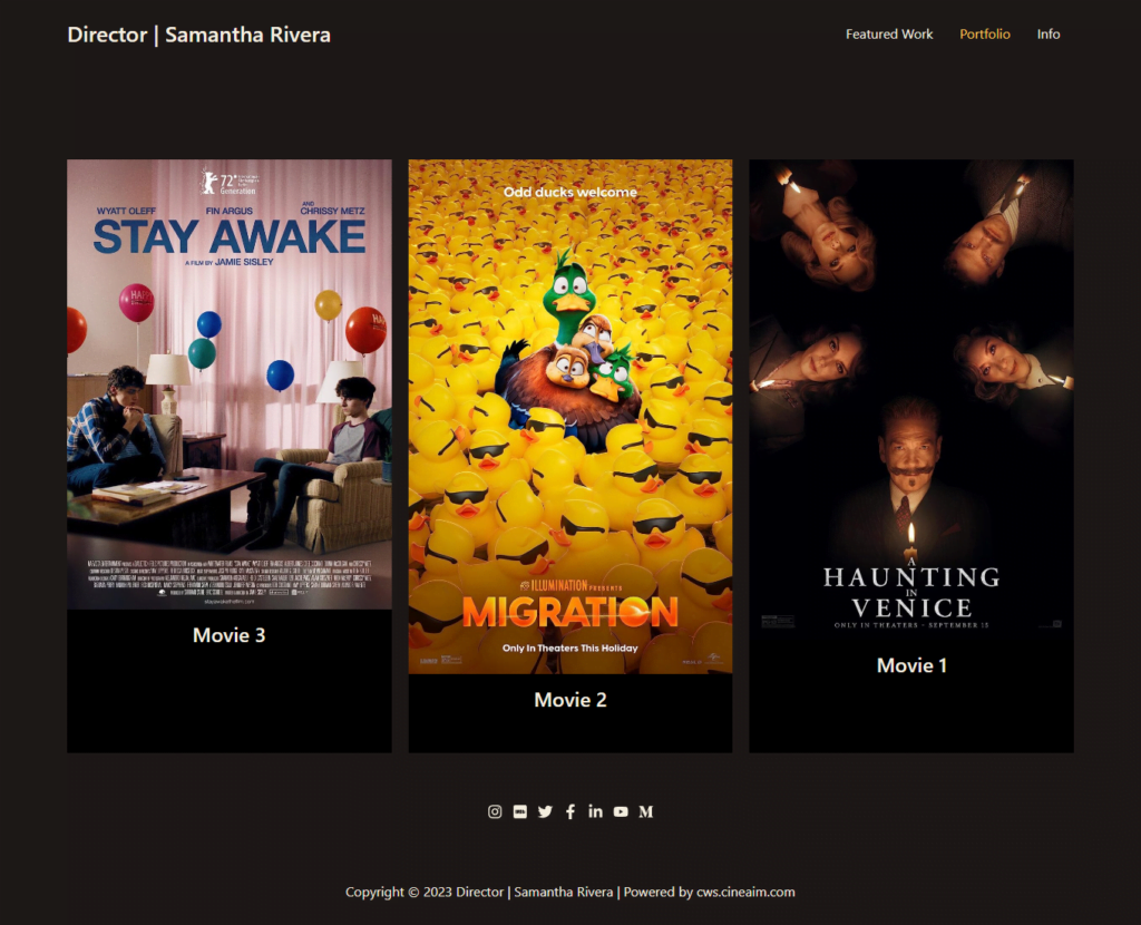 Director website design with filmography