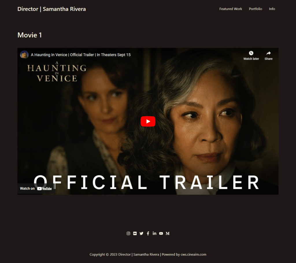 Director demo website design movie page contains movie work details