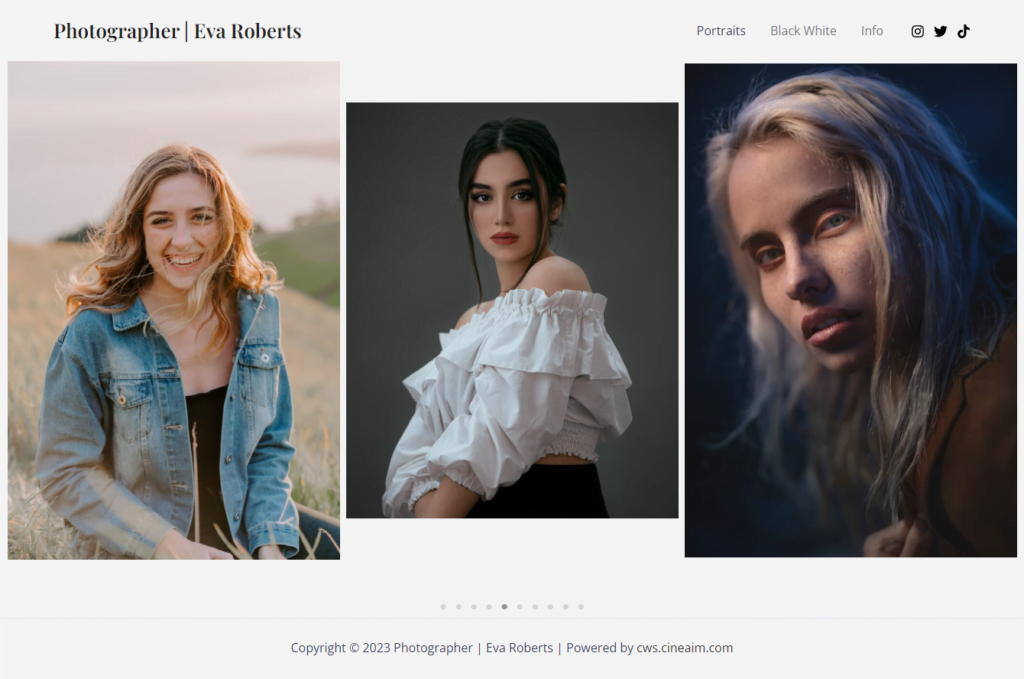 Photographer Portraits website design with portfolio images