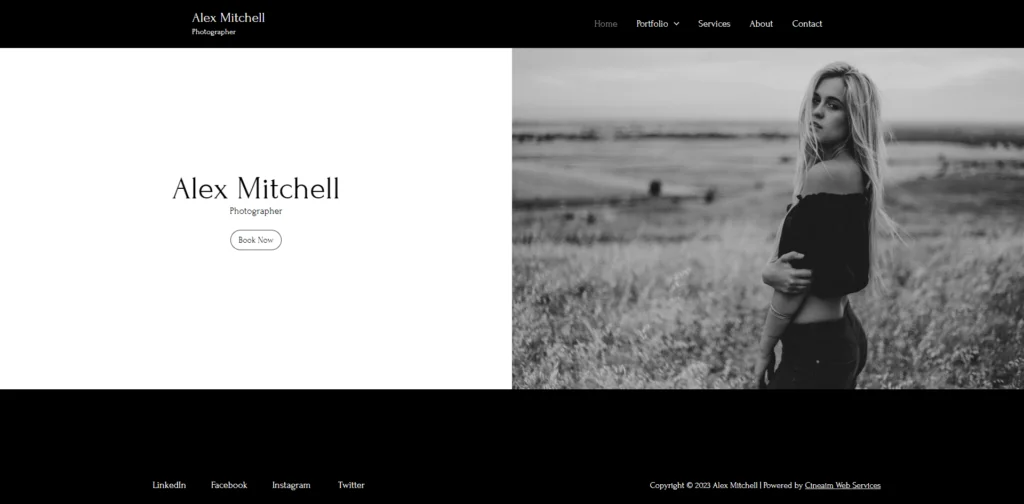 Homepage design with image and photographer name