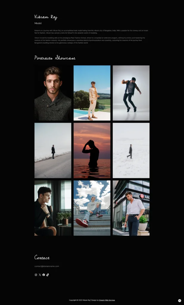 Model site one page template preview